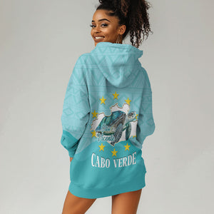 Sao Vincente Cabo Verde Hoodie Dress Map With Sea Turtle African Pattern
