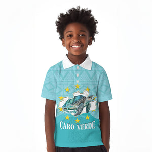 Sao Vincente Cabo Verde Kid Polo Shirt Map With Sea Turtle African Pattern