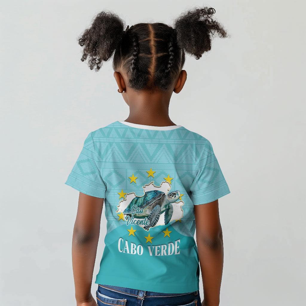 Sao Vincente Cabo Verde Kid T shirt Map With Sea Turtle African Pattern