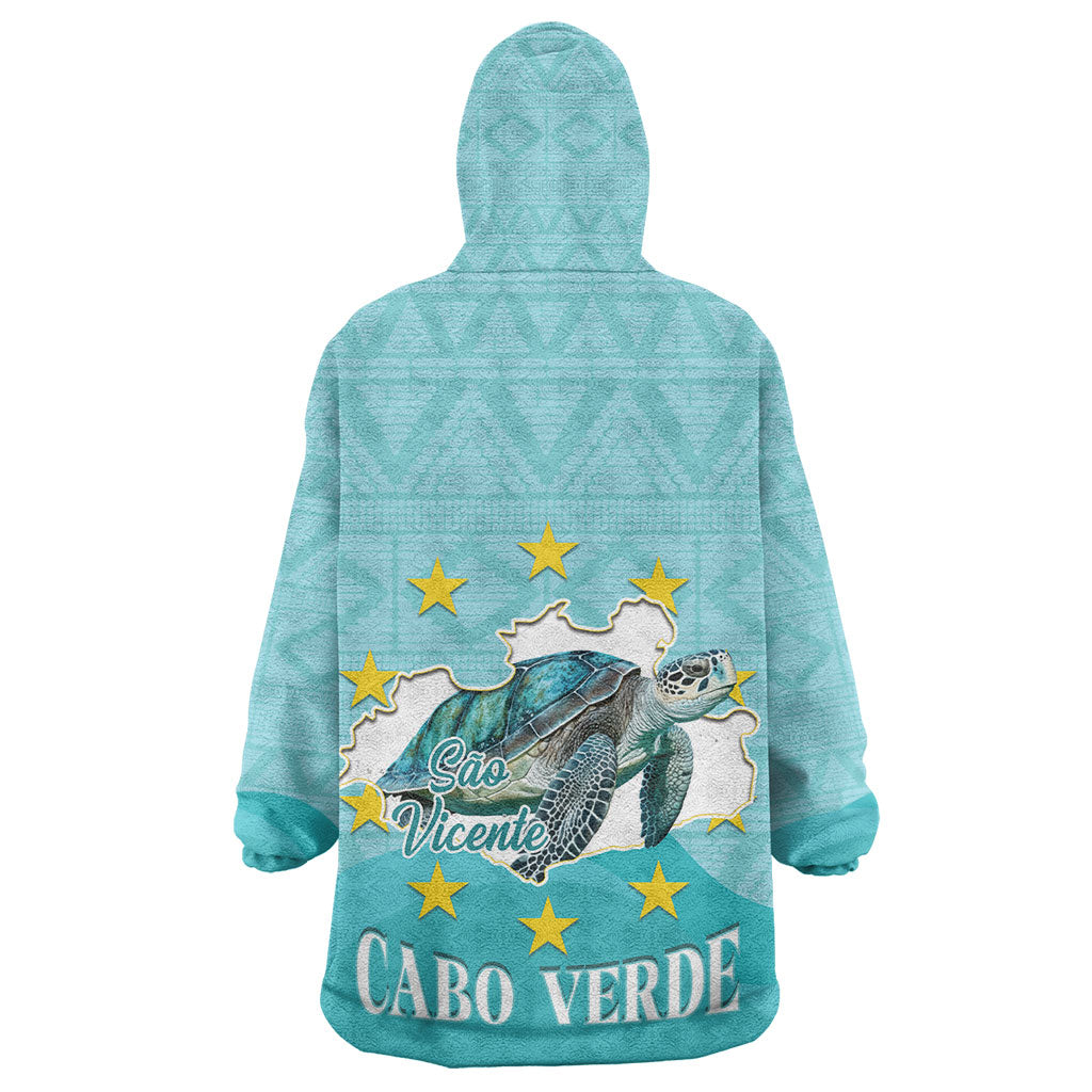 Sao Vincente Cabo Verde Kid Wearable Blanket Hoodie Map With Sea Turtle African Pattern