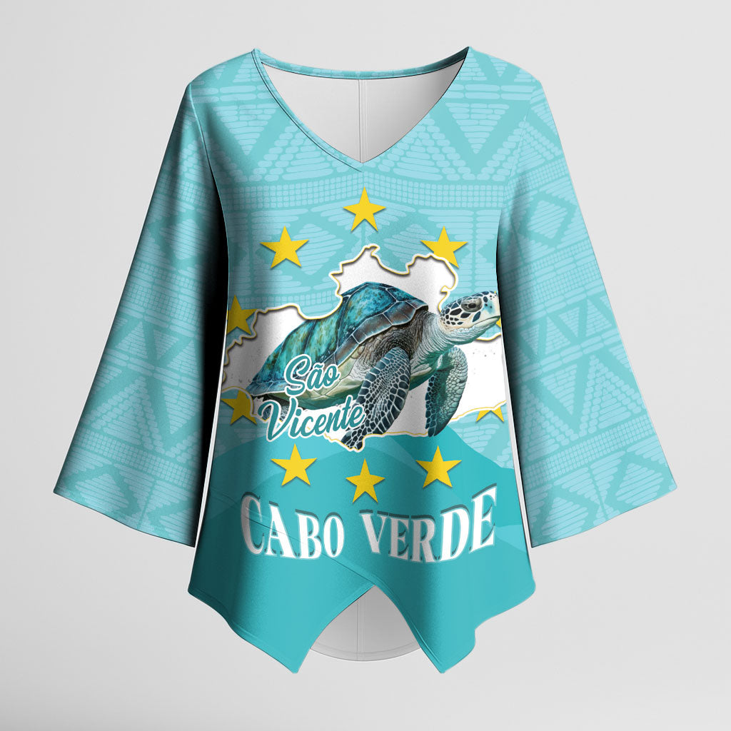 Sao Vincente Cabo Verde Kimono Sleeve Blouse Map With Sea Turtle African Pattern