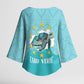 Sao Vincente Cabo Verde Kimono Sleeve Blouse Map With Sea Turtle African Pattern