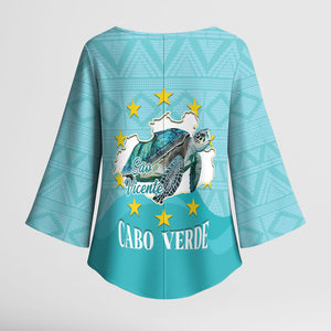 Sao Vincente Cabo Verde Kimono Sleeve Blouse Map With Sea Turtle African Pattern