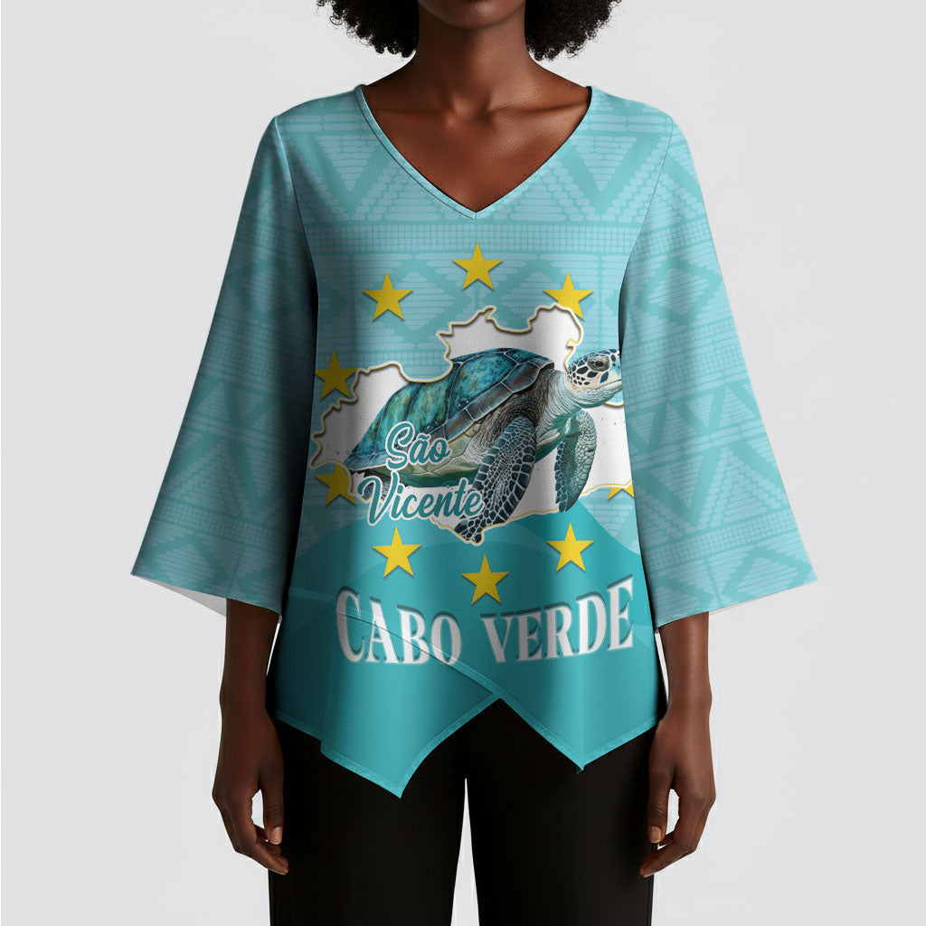 Sao Vincente Cabo Verde Kimono Sleeve Blouse Map With Sea Turtle African Pattern