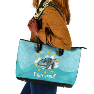 Sao Vincente Cabo Verde Leather Tote Bag Map With Sea Turtle African Pattern