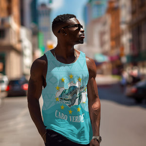 Sao Vincente Cabo Verde Men Tank Top Map With Sea Turtle African Pattern