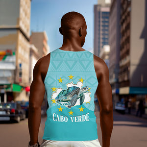 Sao Vincente Cabo Verde Men Tank Top Map With Sea Turtle African Pattern