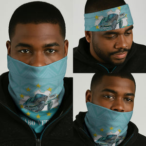 Sao Vincente Cabo Verde Neck Gaiter Map With Sea Turtle African Pattern