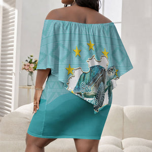Sao Vincente Cabo Verde Off Shoulder Short Dress Map With Sea Turtle African Pattern