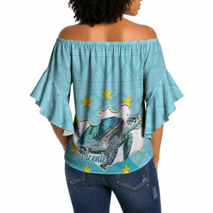 Sao Vincente Cabo Verde Off Shoulder Wrap Waist Top Map With Sea Turtle African Pattern