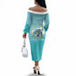 Sao Vincente Cabo Verde Off The Shoulder Long Sleeve Dress Map With Sea Turtle African Pattern