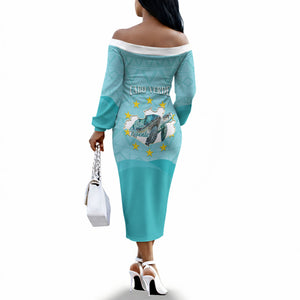 Sao Vincente Cabo Verde Off The Shoulder Long Sleeve Dress Map With Sea Turtle African Pattern