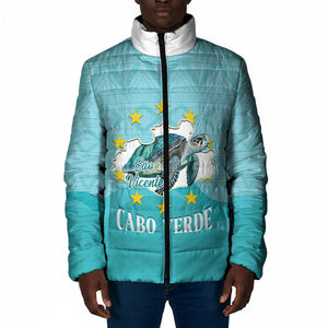 Sao Vincente Cabo Verde Padded Jacket Map With Sea Turtle African Pattern