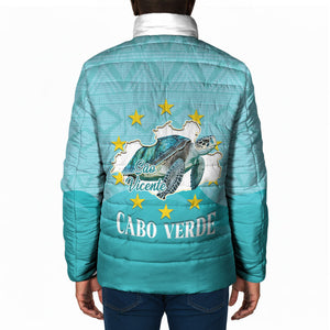 Sao Vincente Cabo Verde Padded Jacket Map With Sea Turtle African Pattern