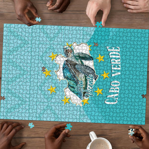 Sao Vincente Cabo Verde Puzzle Map With Sea Turtle African Pattern
