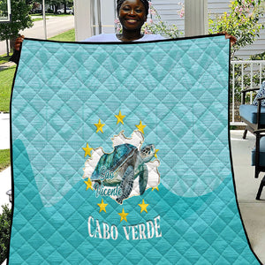 Sao Vincente Cabo Verde Quilt Map With Sea Turtle African Pattern