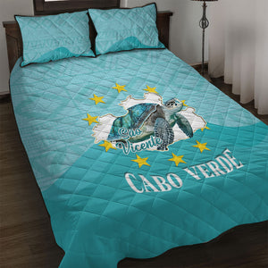 Sao Vincente Cabo Verde Quilt Bed Set Map With Sea Turtle African Pattern
