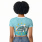 Sao Vincente Cabo Verde Raglan Cropped T shirt Map With Sea Turtle African Pattern