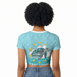 Sao Vincente Cabo Verde Raglan Cropped T shirt Map With Sea Turtle African Pattern