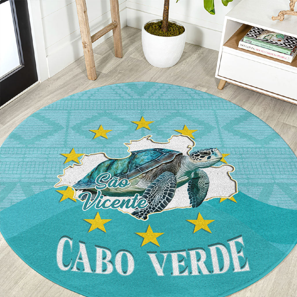 Sao Vincente Cabo Verde Round Carpet Map With Sea Turtle African Pattern