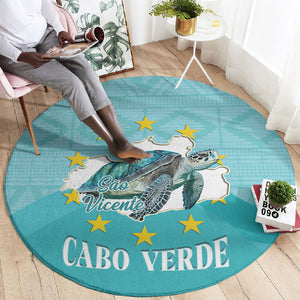 Sao Vincente Cabo Verde Round Carpet Map With Sea Turtle African Pattern