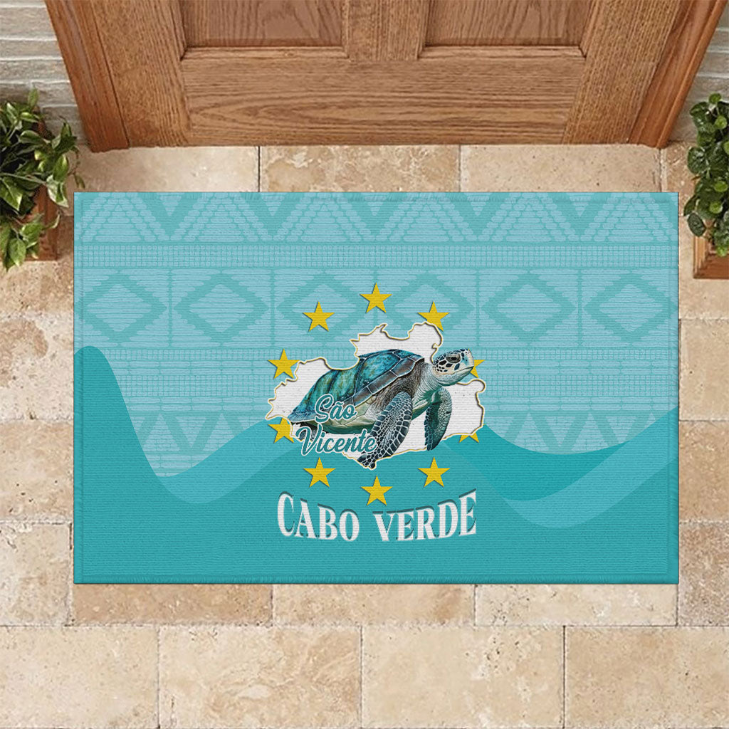 Sao Vincente Cabo Verde Rubber Doormat Map With Sea Turtle African Pattern