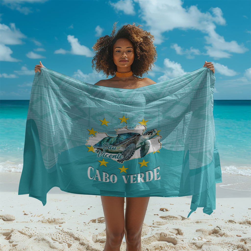 Sao Vincente Cabo Verde Sarong Map With Sea Turtle African Pattern