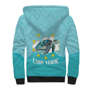 Sao Vincente Cabo Verde Sherpa Hoodie Map With Sea Turtle African Pattern