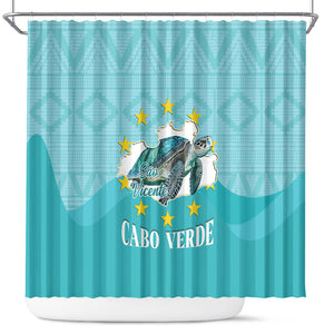 Sao Vincente Cabo Verde Shower Curtain Map With Sea Turtle African Pattern