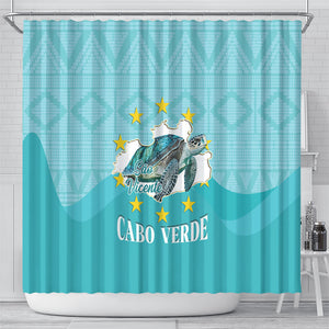 Sao Vincente Cabo Verde Shower Curtain Map With Sea Turtle African Pattern