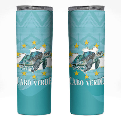 Sao Vincente Cabo Verde Skinny Tumbler Map With Sea Turtle African Pattern