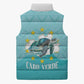 Sao Vincente Cabo Verde Sleeveless Puffer Jacket Map With Sea Turtle African Pattern