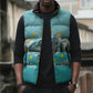 Sao Vincente Cabo Verde Sleeveless Puffer Jacket Map With Sea Turtle African Pattern