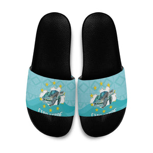 Sao Vincente Cabo Verde Slide Sandals Map With Sea Turtle African Pattern