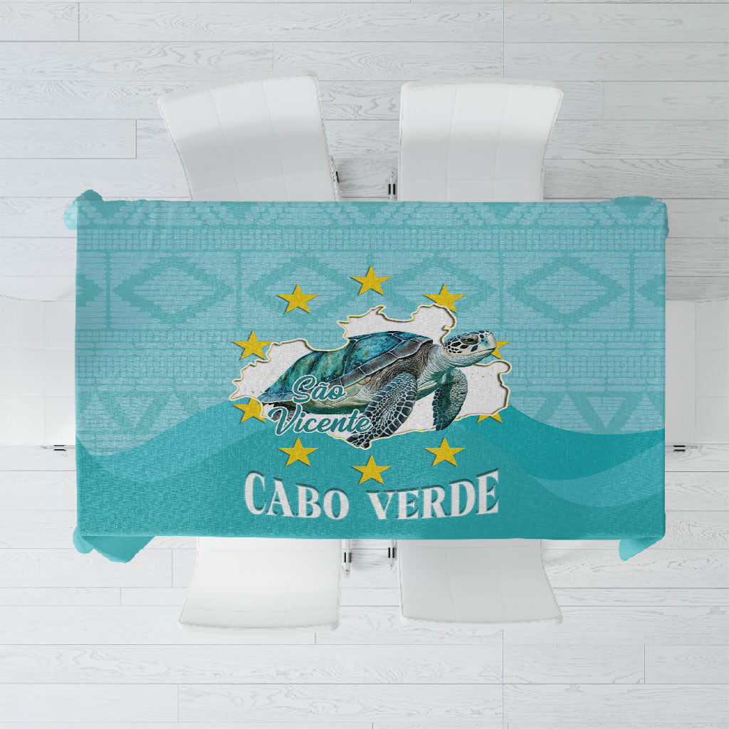 Sao Vincente Cabo Verde Tablecloth Map With Sea Turtle African Pattern