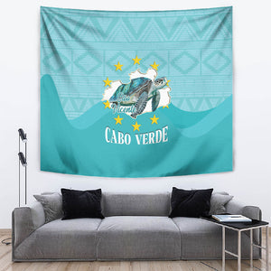 Sao Vincente Cabo Verde Tapestry Map With Sea Turtle African Pattern