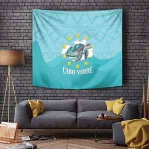 Sao Vincente Cabo Verde Tapestry Map With Sea Turtle African Pattern