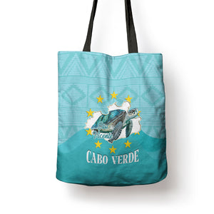 Sao Vincente Cabo Verde Tote Bag Map With Sea Turtle African Pattern