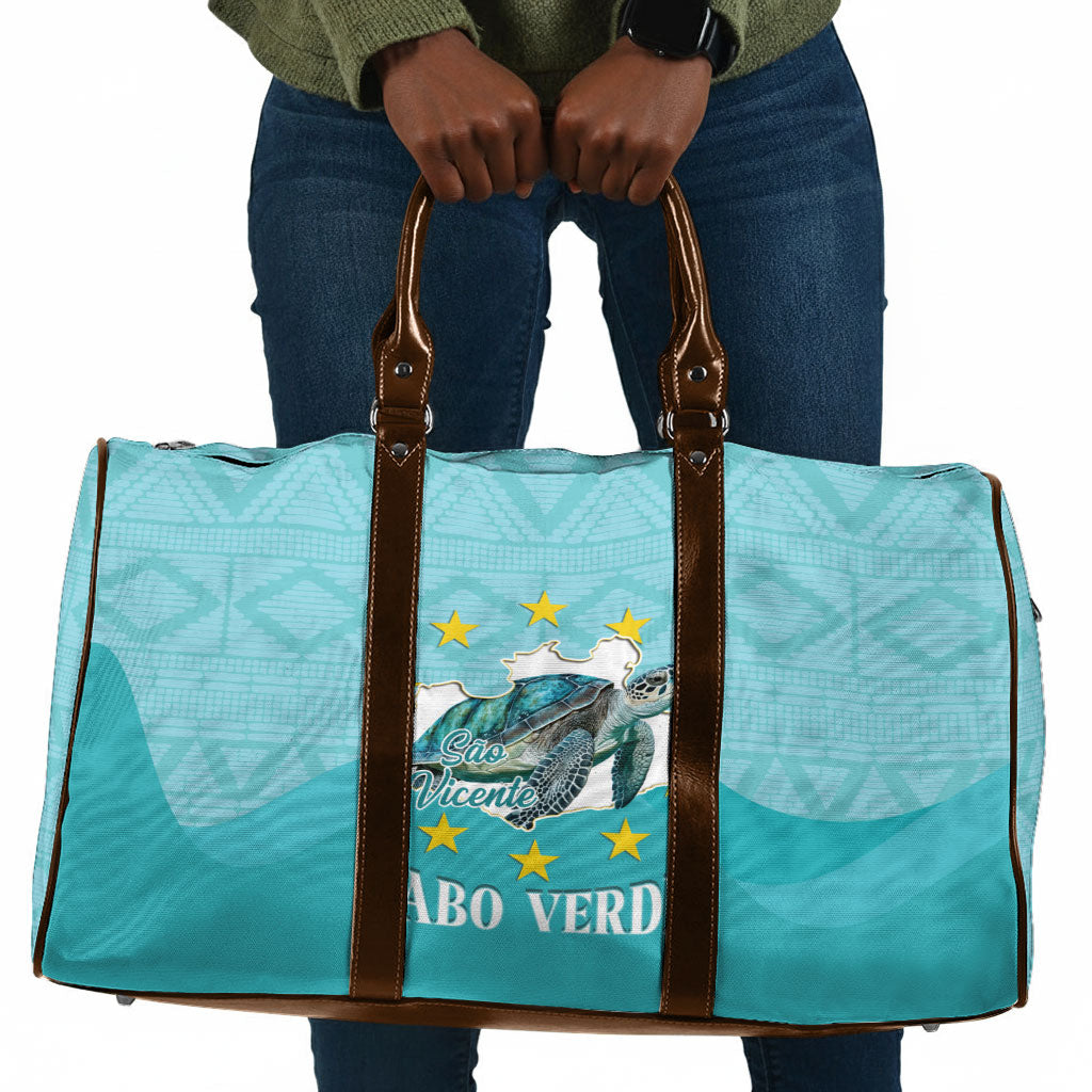 Sao Vincente Cabo Verde Travel Bag Map With Sea Turtle African Pattern