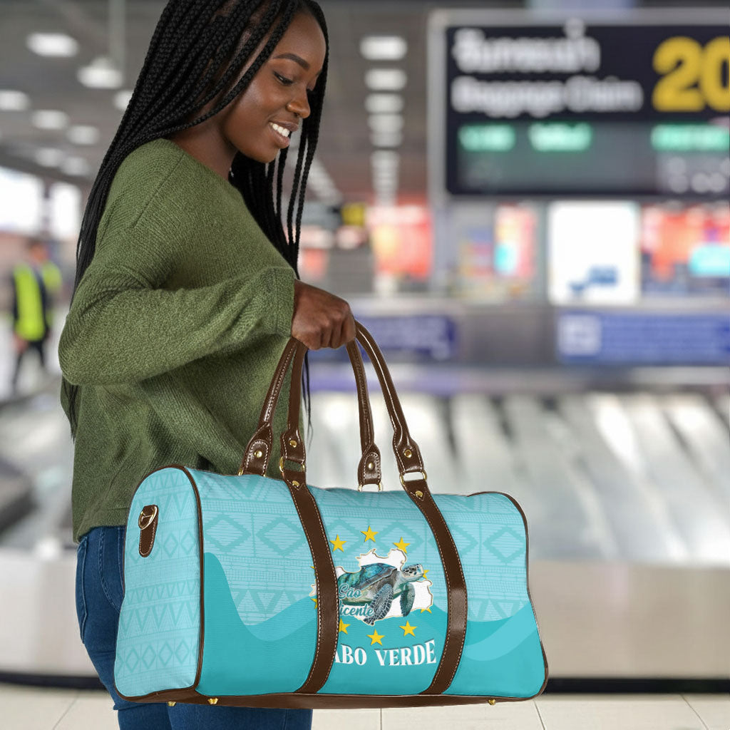 Sao Vincente Cabo Verde Travel Bag Map With Sea Turtle African Pattern