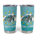 Sao Vincente Cabo Verde Tumbler Cup Map With Sea Turtle African Pattern