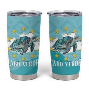 Sao Vincente Cabo Verde Tumbler Cup Map With Sea Turtle African Pattern
