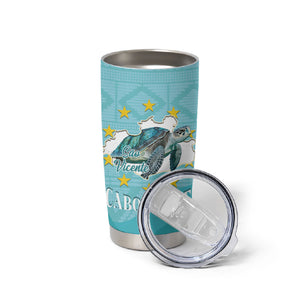 Sao Vincente Cabo Verde Tumbler Cup Map With Sea Turtle African Pattern