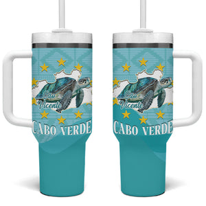 Sao Vincente Cabo Verde Tumbler With Handle Map With Sea Turtle African Pattern