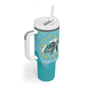 Sao Vincente Cabo Verde Tumbler With Handle Map With Sea Turtle African Pattern