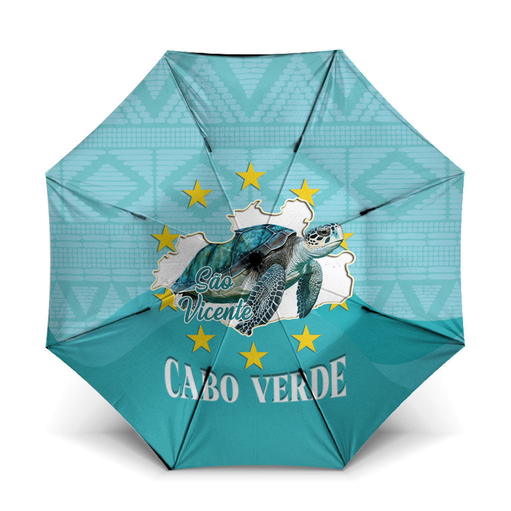 Sao Vincente Cabo Verde Umbrella Map With Sea Turtle African Pattern