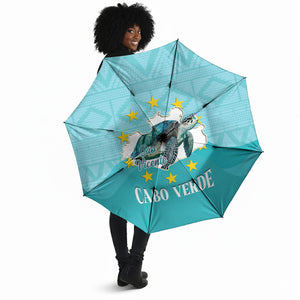 Sao Vincente Cabo Verde Umbrella Map With Sea Turtle African Pattern
