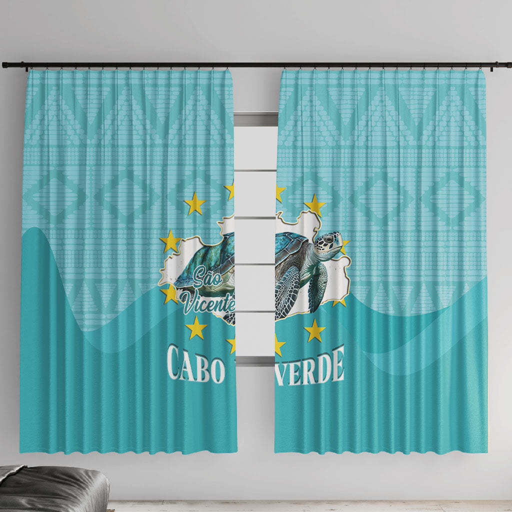 Sao Vincente Cabo Verde Window Curtain Map With Sea Turtle African Pattern