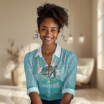 Sao Vincente Cabo Verde Women Casual Shirt Map With Sea Turtle African Pattern