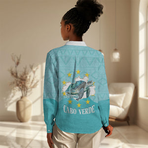 Sao Vincente Cabo Verde Women Casual Shirt Map With Sea Turtle African Pattern